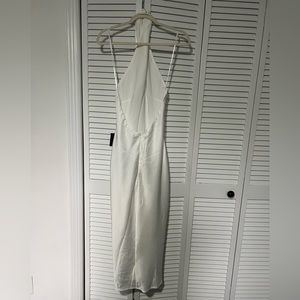 Beyond Classy White Satin Halter Midi Dress